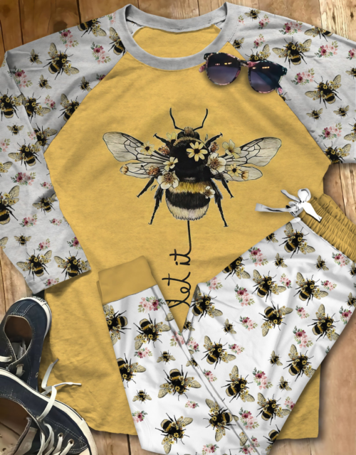 Bee Set Let It Be Multiple Colors Pajama Set |Sleepwear Pjs Sets | Raglan Shirt Pants Set
