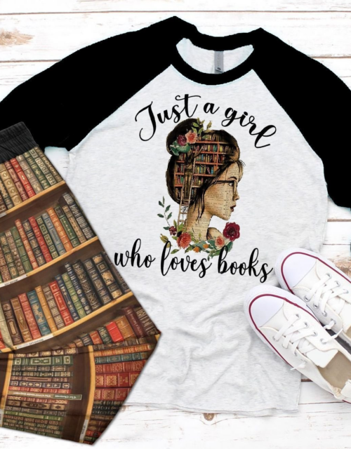 Reading Set Colors Just A Girl Who Loves Books Pajama Set |Sleepwear Pjs Sets | Raglan Shirt Pants Set