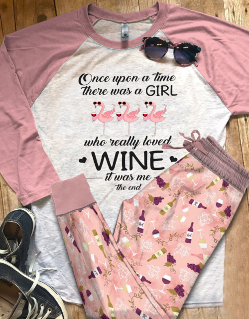 Wine Once Upon A Time Pajama Set |Sleepwear Pjs Sets | Raglan Shirt Pants Set
