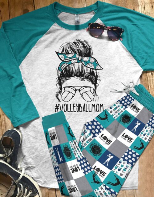 Volleyball Set Volleyball Mom Pajama Set |Sleepwear Pjs Sets | Raglan Shirt Pants Set